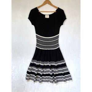 Kate Spade New York Black White Striped Knit Fit Flare Sweater Dress Size S